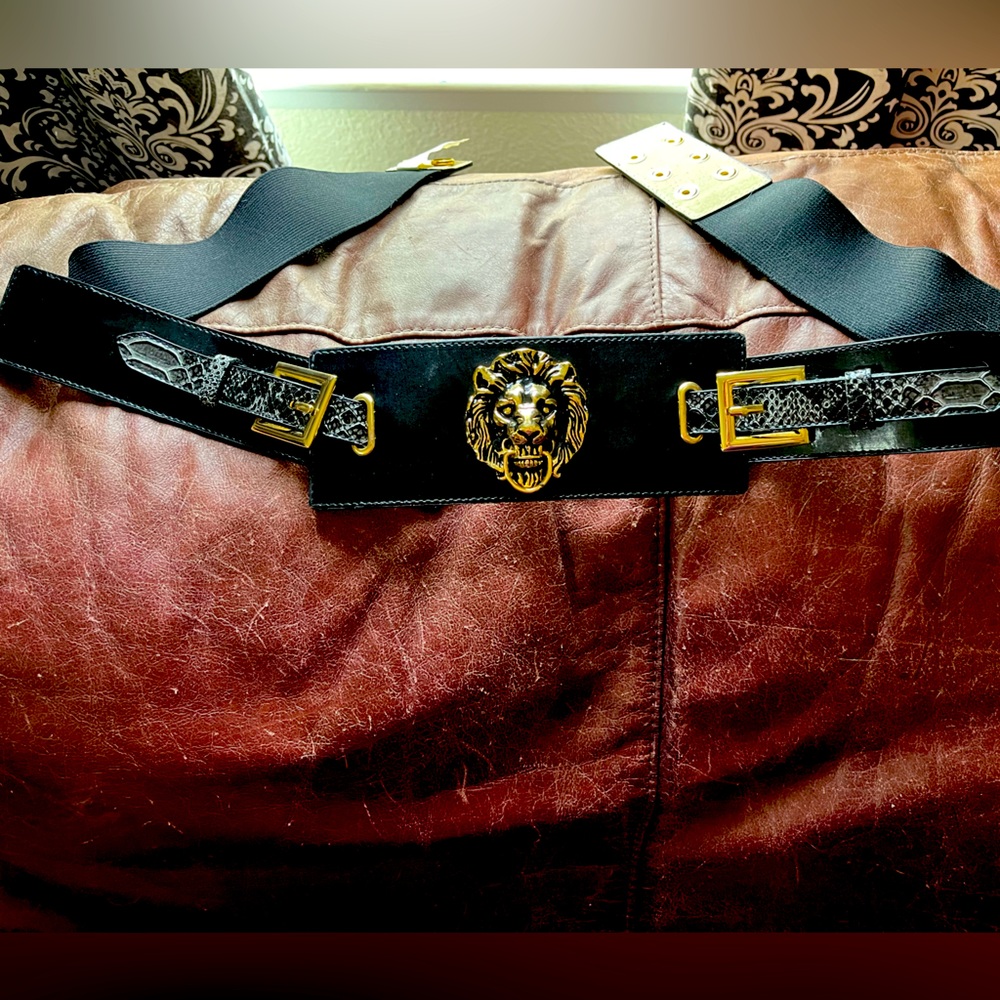 Lion head stretch/leather belt 2X